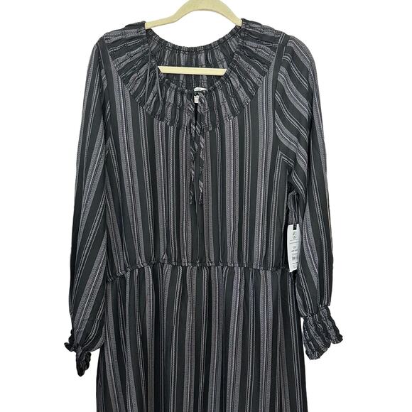 Terra & Sky Peasant Maxi Dress Black Ikat Stripe Tiered Long Sleeve Plus Size 1X - Picture 7 of 10